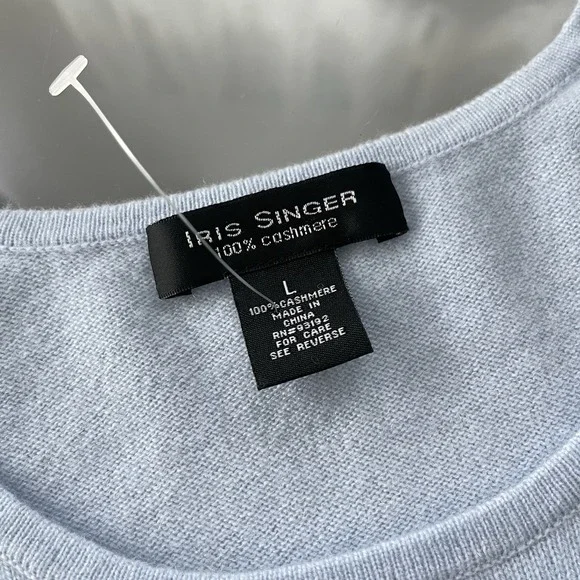 Iris Singer Sweater Womens L Blue Cashmere Pullover Soft Minimalist Office Luxe - Picture 4 of 9